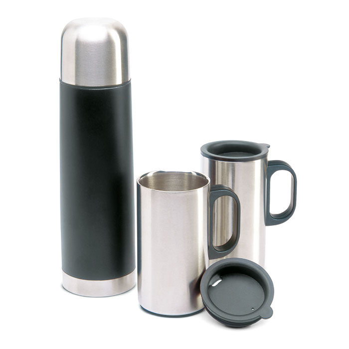 Insulation flask with 2 mugs