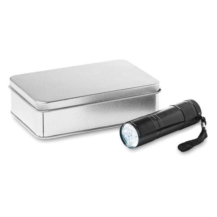 LED torch in tin box