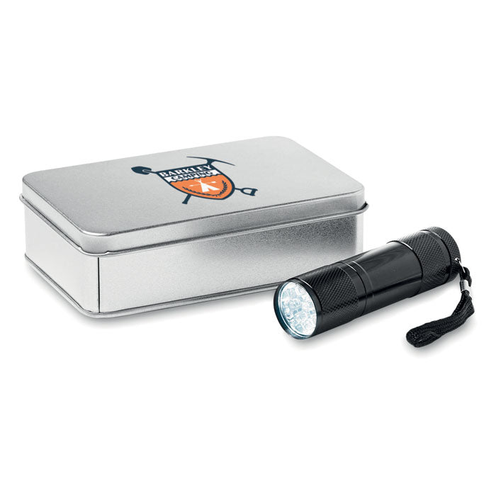 LED torch in tin box