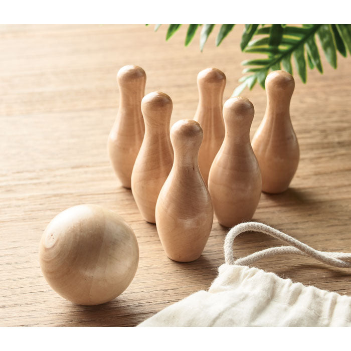 Mini pine wood bowling set