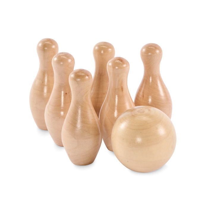 Mini pine wood bowling set