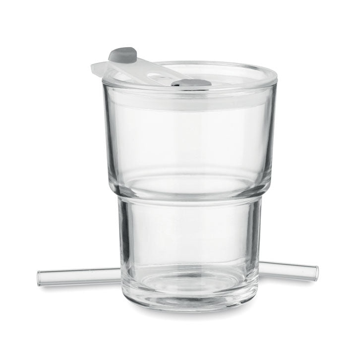 Glass tumbler with straw 400ml