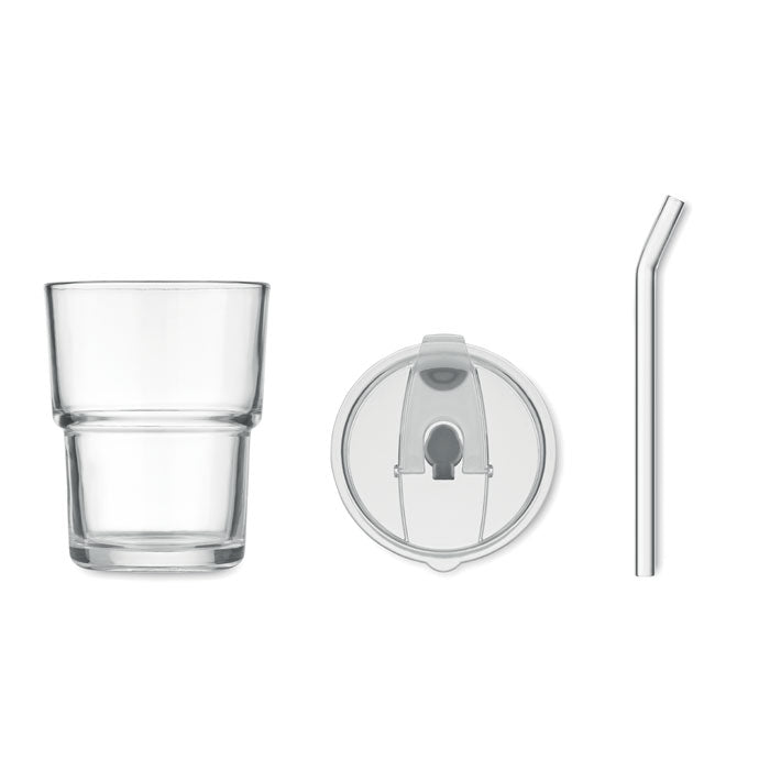 Glass tumbler with straw 400ml