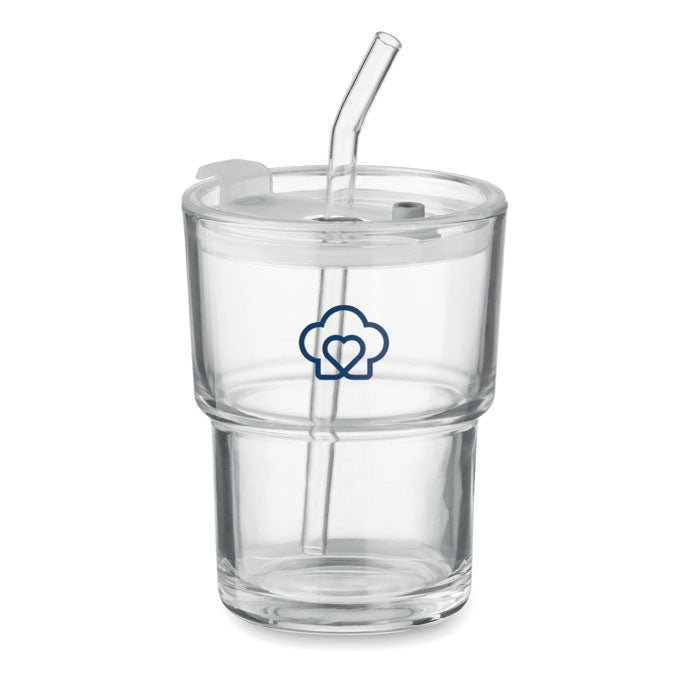 Glass tumbler with straw 400ml