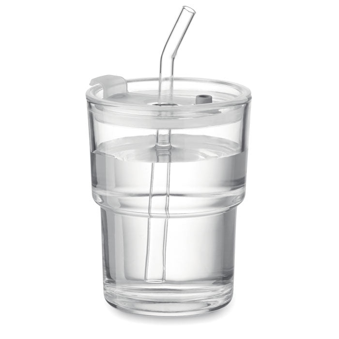 Glass tumbler with straw 400ml