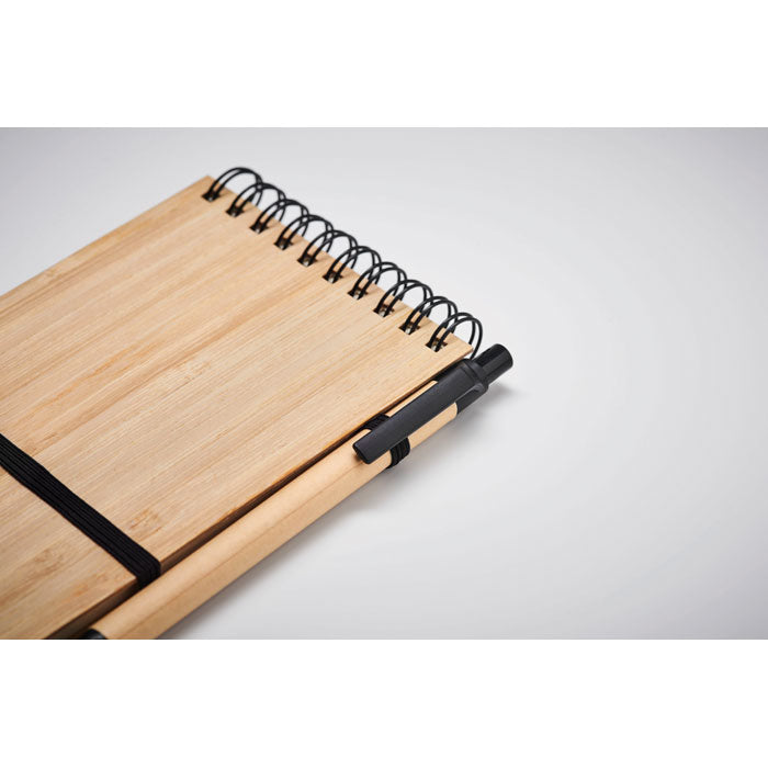 A6 bamboo notepad with pen