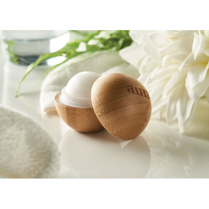 Lip balm in round bamboo case