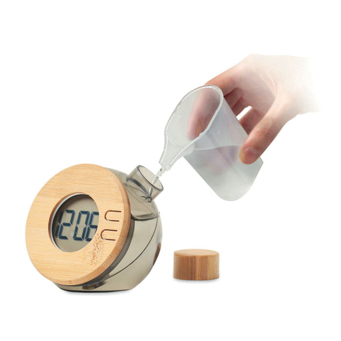 Water powered bamboo LCD clock