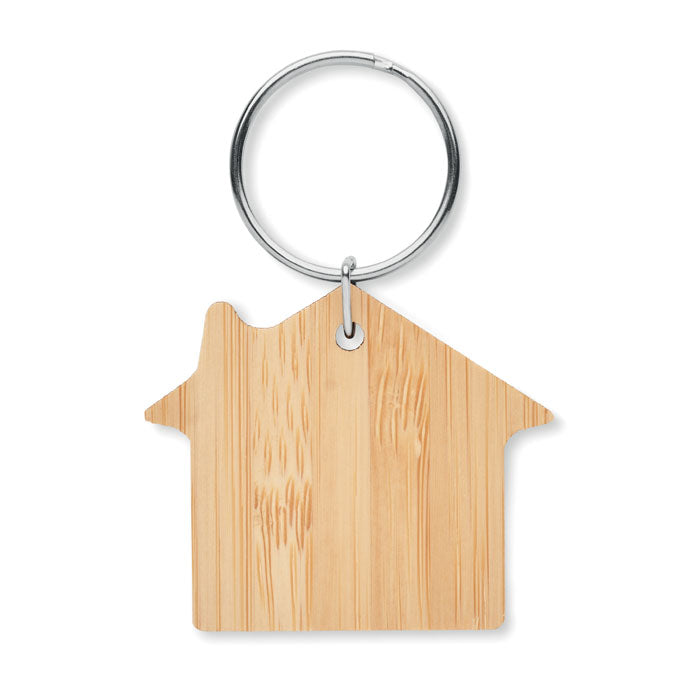 House shaped bamboo key ring