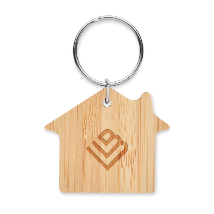 House shaped bamboo key ring