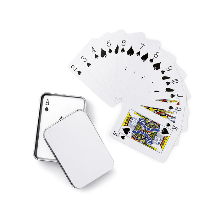 Playing cards in tin box