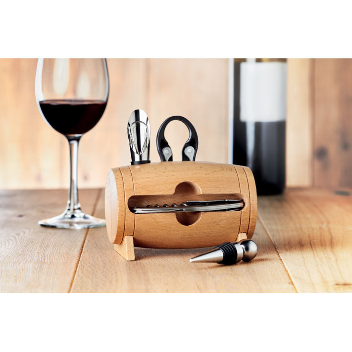 4 Piece Wine Set with Wooden Stand