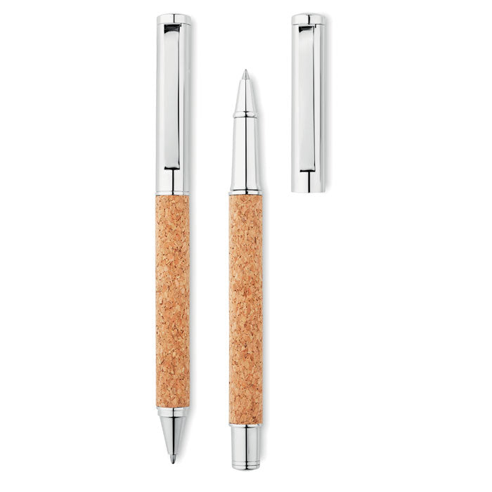 Metal Ball pen set in cork box