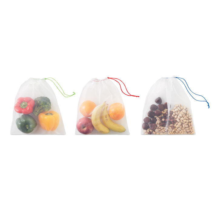 Set of 3 RPET mesh food bags